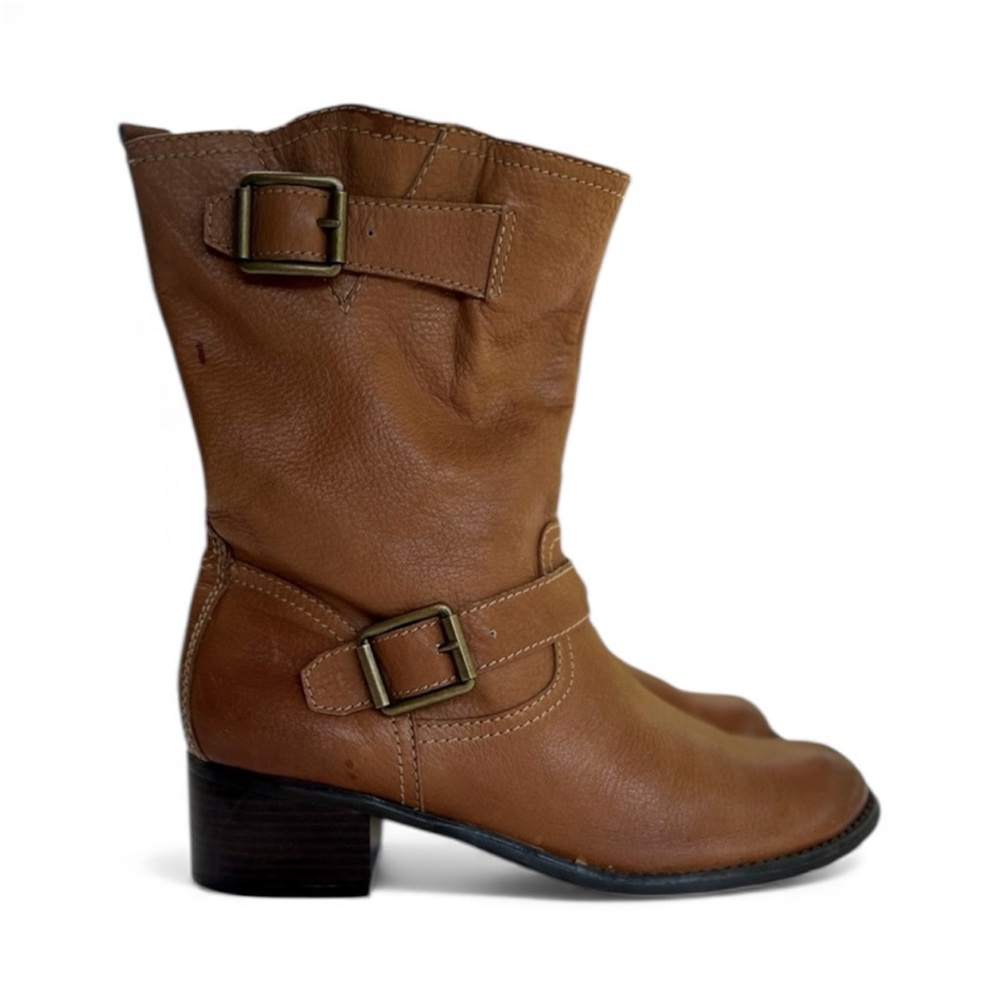 Tesori Slouchy Leather Buckle Boots Woman 10 Biker